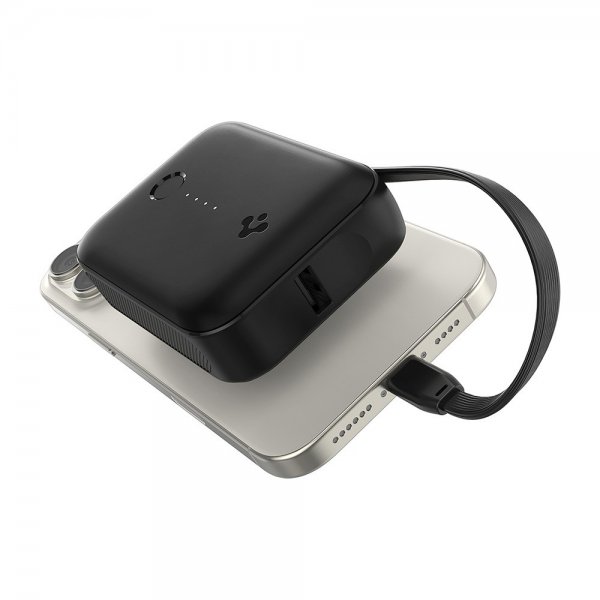 Spigen Essential Powerbank sisäänrakennetulla kaapelilla 10 000 mAh 30W Musta