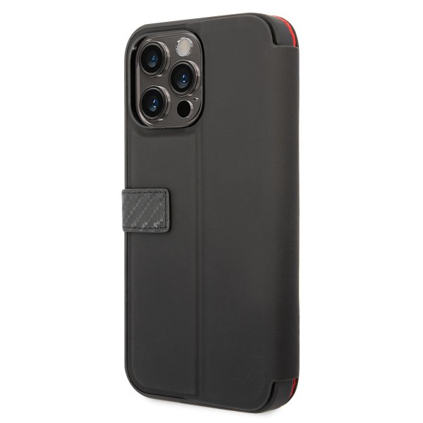 Ferrari iPhone 14 Pro Max -suojakuori Carbon Effect Metal Logo, musta