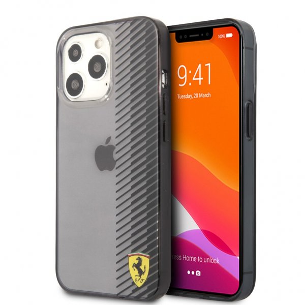 Ferrari iPhone 13 Pro -kuori, liukuvärjätty, painettu logo, musta