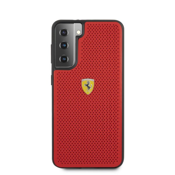 Ferrari Samsung Galaxy S21 -suojakuori, rei'itetty, punainen, logo