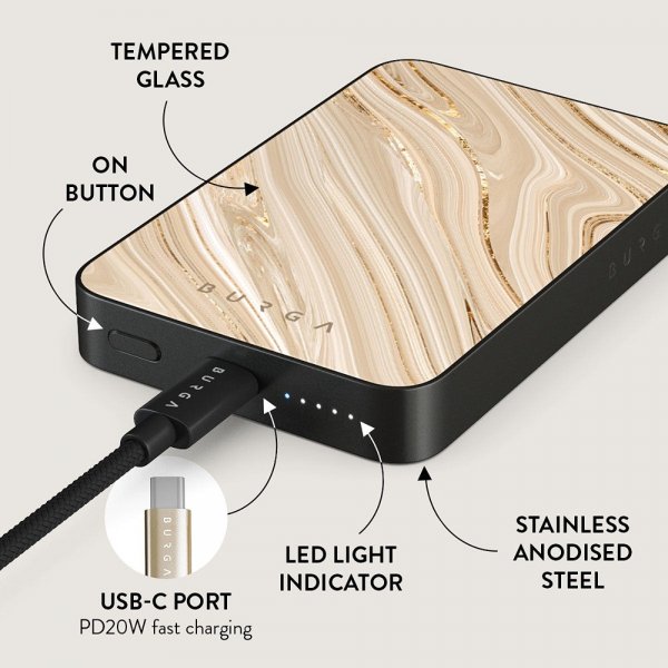 Burga Powerbank MagSafe 5000 mAh Full Glam Metallinharmaa
