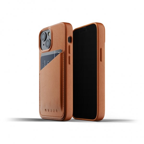 Mujjo iPhone 13 Mini Suojakuori Full Leather Wallet Case Tan
