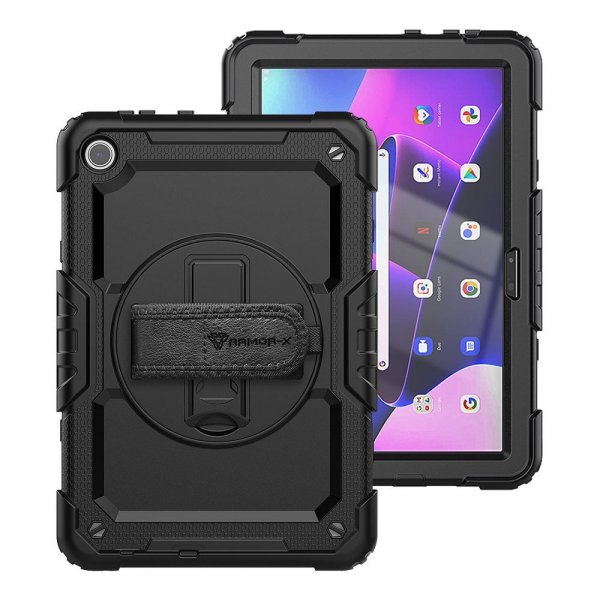 Armor-X Lenovo Tab M10 (3. sukupolvi) TB328-kuori, sateenkestävä iskunkestävä kotelo, käsihihna ja jalusta