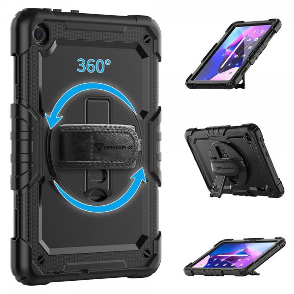 Armor-X Lenovo Tab M10 (3. sukupolvi) TB328-kuori, sateenkestävä iskunkestävä kotelo, käsihihna ja jalusta