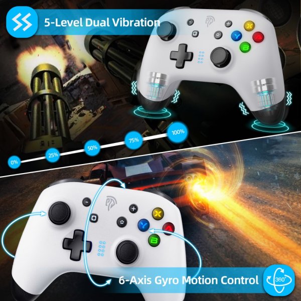 EasySMX Bayard 9124 Switch/Android/PC Ohjelmoitava langaton peliohjain, valkoinen