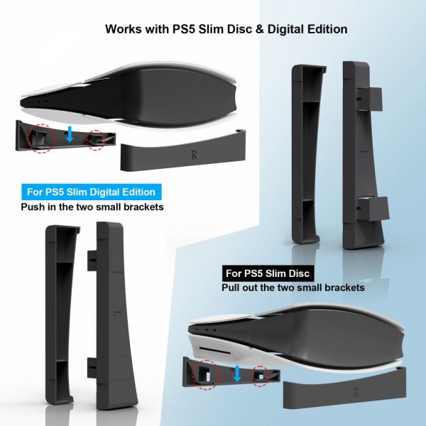 JYS PlayStation 5 Slim (Digital/Disc Edition) -teline, musta