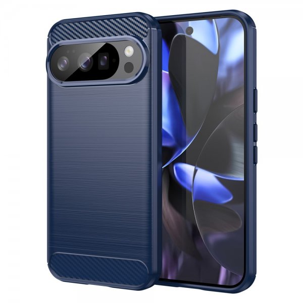 Google Pixel 10/Pixel 10 Pro Kuori Harjattu Hiilikuitukuvio Sininen