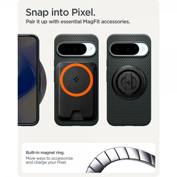 Spigen Google Pixel 10/Pixel 10 Pro -suojakuori Liquid Air MagFit Abyss Green