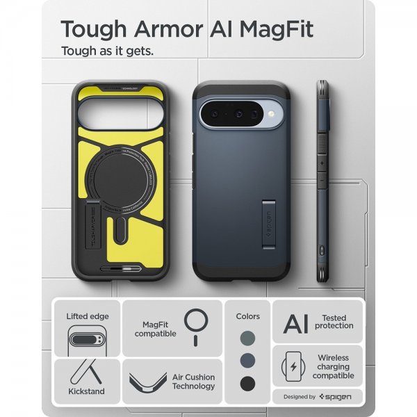 Spigen Google Pixel 10/Pixel 10 Pro Suojakuori Tough Armor MagFit Metal Slate