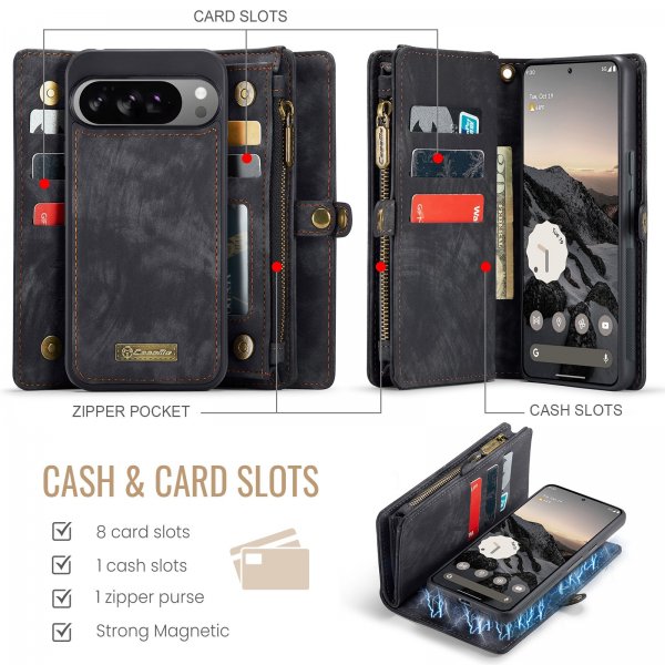 CaseMe Google Pixel 10 Pro XL -kotelo, 008-sarjan irrotettava kuori, musta