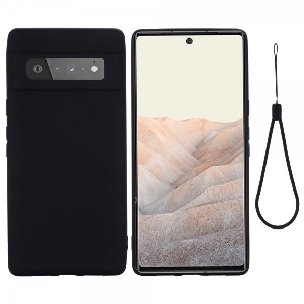 Google Pixel 6 Pro -kuoret hihnalla, silikoni, musta