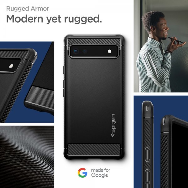 Spigen Google Pixel 6a -kuori, Rugged Armor, mattamusta