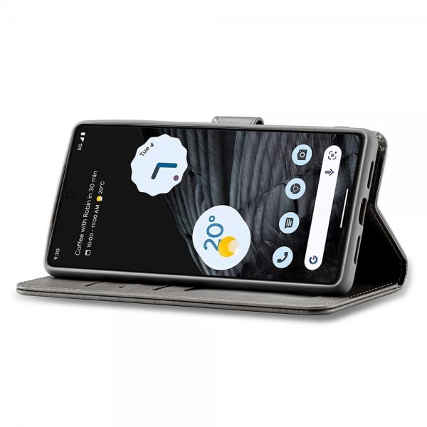 Lc.Imeeke Google Pixel 7 Pro Kotelo korttipaikalla ja jalustatoiminnolla, harmaa
