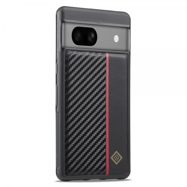 Lc.Imeeke Google Pixel 7 -kuori, hiilikuitukuvio, punainen raita, musta