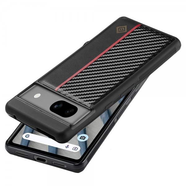 Lc.Imeeke Google Pixel 7 -kuori, hiilikuitukuvio, punainen raita, musta