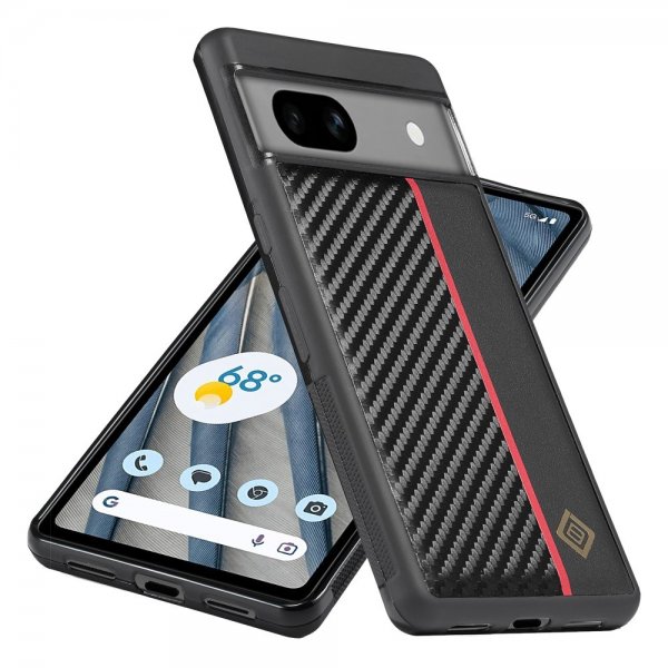 Lc.Imeeke Google Pixel 7 -kuori, hiilikuitukuvio, punainen raita, musta