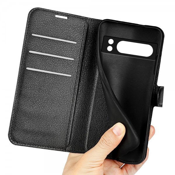 Google Pixel 8 Pro Litsi Nahkakotelo Musta