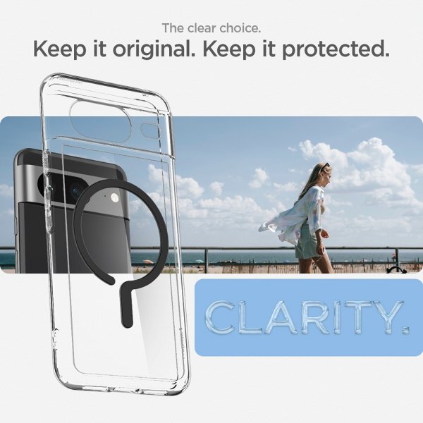 Spigen Google Pixel 8 -suojakuori Ultra Hybrid OneTap Ring MagFit, musta