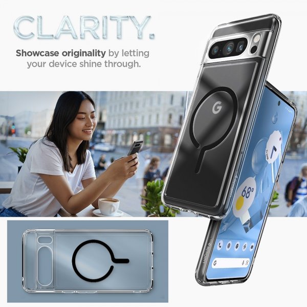 Spigen Google Pixel 8 Pro -kuori Ultra Hybrid OneTap Ring MagFit, musta