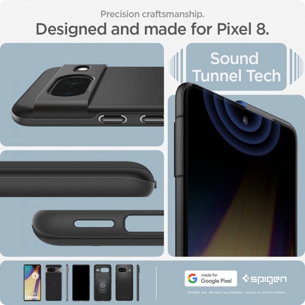 Spigen Google Pixel 8 Thin Fit -kuori, musta