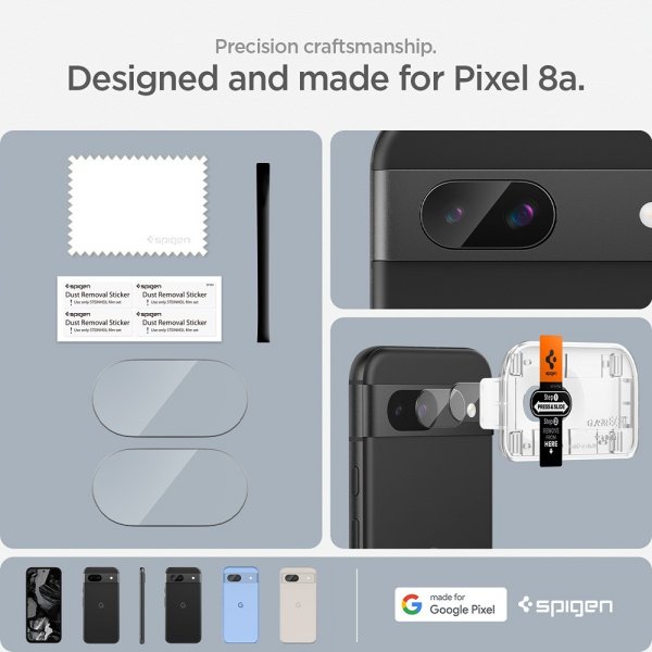 Spigen Google Pixel 8a Kameransuojus Lasia.tR EZ Fit Optik 2-pack Crystal Clear