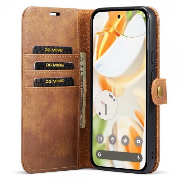Dg.Ming Google Pixel 9/Pixel 9 Pro -kotelo irrotettavalla kuorella, ruskea