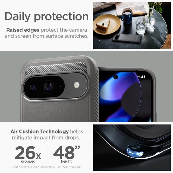 Spigen Google Pixel 9/Pixel 9 Pro Suojakuori Rugged Armor Marble Gray