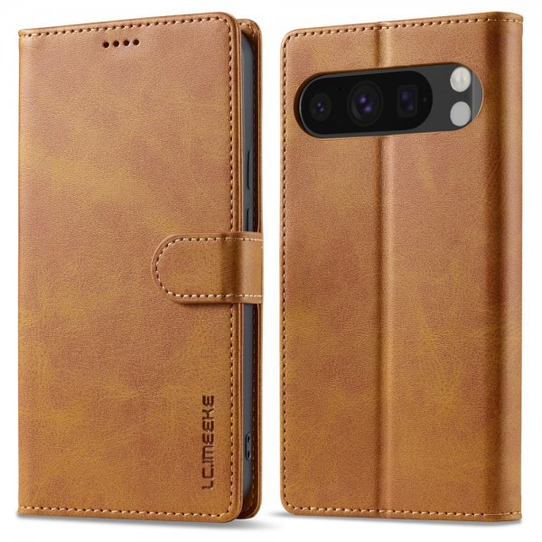 Lc.Imeeke Google Pixel 9 Pro XL -suojakuori korttipaikalla ja jalustatoiminnolla, vaaleanruskea