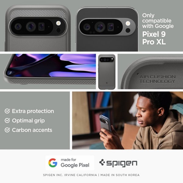 Spigen Google Pixel 9 Pro XL -suojakuori Rugged Armor Marble Gray