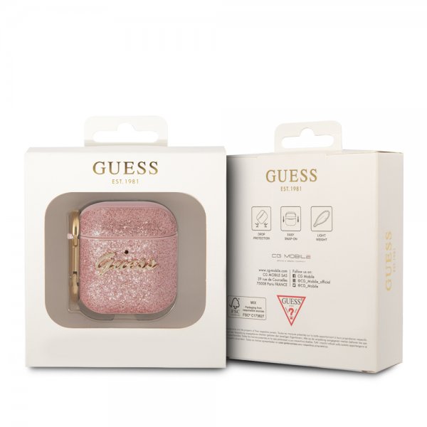 Guess AirPods 1/2 Kuoret Glitterhiutaleet Ruusukulta