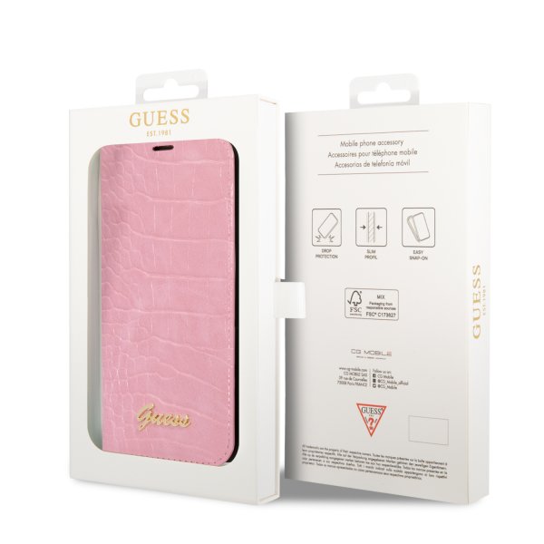 Guess iPhone 14 Plus Suojakotelo Croco Vaaleanpunainen