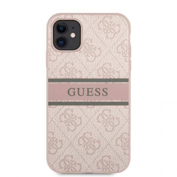 Guess iPhone 11 -suojakuori painetulla vaaleanpunaisella raidalla
