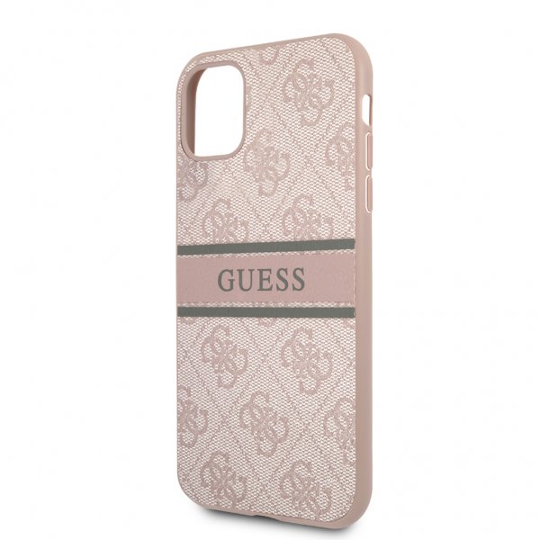 Guess iPhone 11 -suojakuori painetulla vaaleanpunaisella raidalla