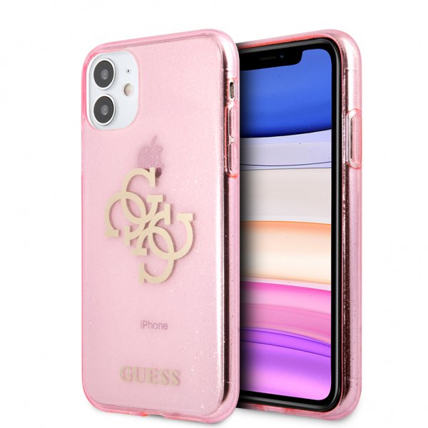 Guess iPhone 11 -suojakuori, täynnä kimalletta, pinkki