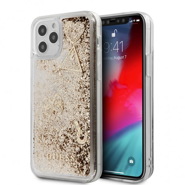 Guess iPhone 12 Pro Max -kuoret Liquid Glitter Charms, kulta