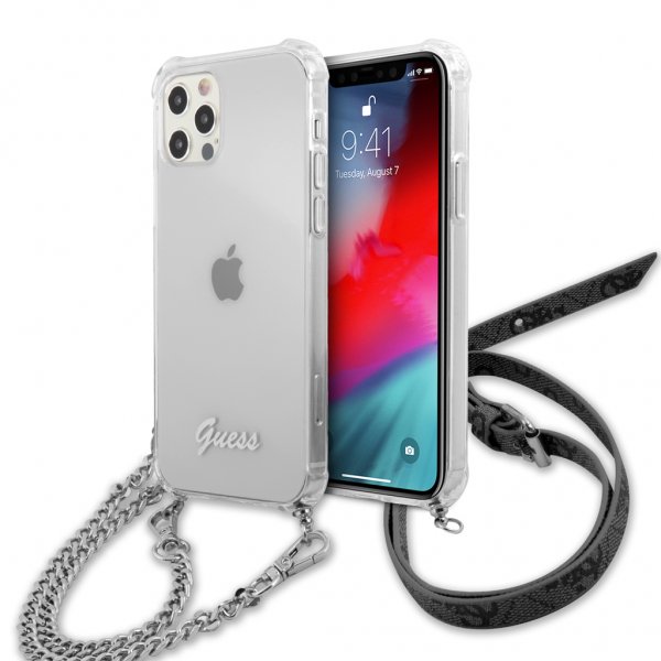 Guess iPhone 12 Pro Max -kuoret Chain & Script Silver Klar