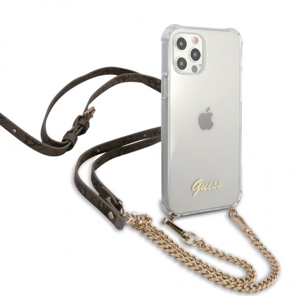 Guess iPhone 12/iPhone 12 Pro Suojakuori Chain & Script Kulta Kirkas