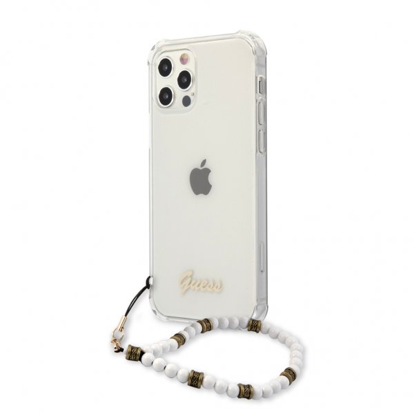 Guess iPhone 12/iPhone 12 Pro Suojakuori Script & Pearls Valkoinen Kirkas