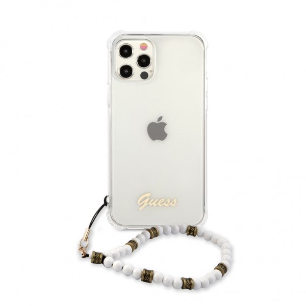 Guess iPhone 12/iPhone 12 Pro Suojakuori Script & Pearls Valkoinen Kirkas
