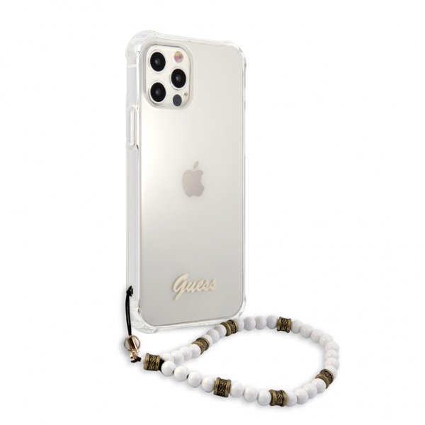 Guess iPhone 12/iPhone 12 Pro Suojakuori Script & Pearls Valkoinen Kirkas