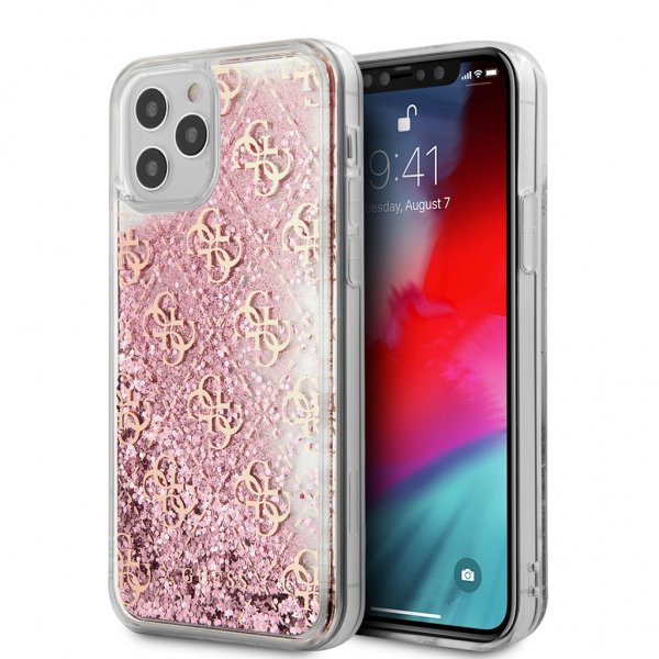 Guess iPhone 12 Pro Max -kuoret, Liquid Glitter, pinkki