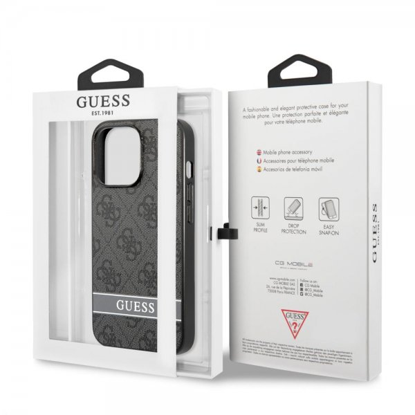 Guess iPhone 13 Pro -suojakuori Printed Stripe Bottom, harmaa