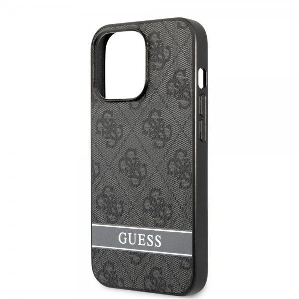 Guess iPhone 13 Pro -suojakuori Printed Stripe Bottom, harmaa