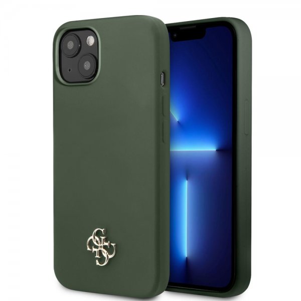 Guess iPhone 13 Kuori Silikoni Metalli Logo 4G Vihreä