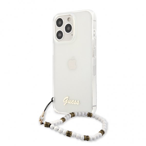 Guess iPhone 13 Pro Max kuori Pearl Handle Script Logo White