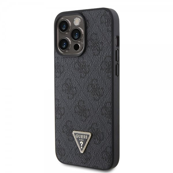 Guess iPhone 15 Pro Max Kuori 4G Metal Triangle Strass Musta
