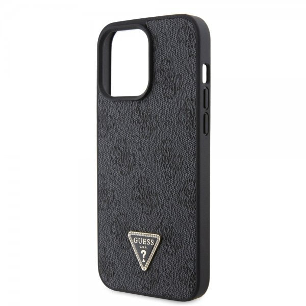 Guess iPhone 15 Pro Max Kuori 4G Metal Triangle Strass Musta