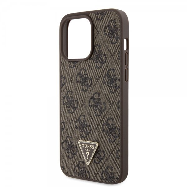 Guess iPhone 15 Pro Max Kuori 4G Metal Triangle Strass Ruskea