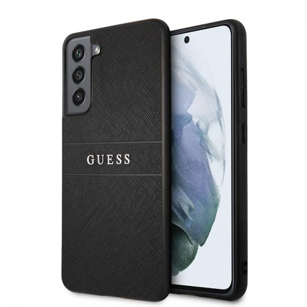Guess Samsung Galaxy S21 FE Kuori Saffiano Metal Logo Musta