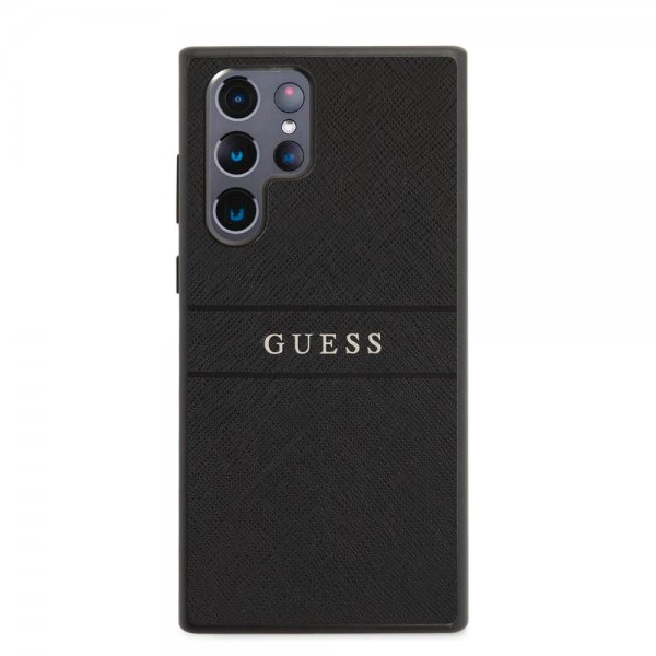 Guess Samsung Galaxy S22 Ultra Suojakuori Saffiano Metal Logo Musta